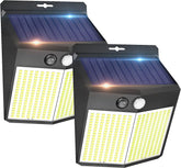 2 luces solares de pared para exteriores, 288 LED, sensor de movimiento, lámpara de pared LED, blanco frío, 6000 K, para patio, jardín, pasillo, terraza, cerca de la pared, camino, patio, villa